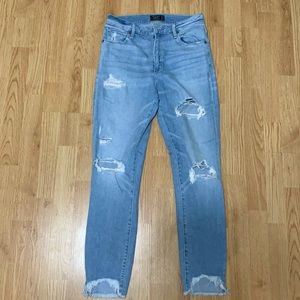 A&F Light Wash Distressed Hem Denim